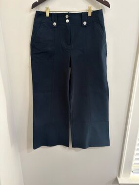 Derek Lam Navy/Black Wide-Leg Crop Pants with Button Detail Size 10